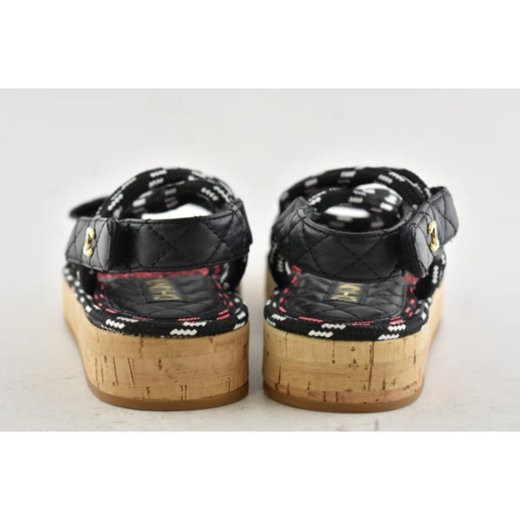 Chanel 20S White Black Cord Rope Quilted CC Logo Mule Slide Strap Sandal Flat 36 - Picture 3 of 12